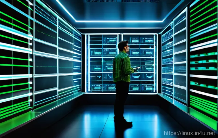 리눅스 실무에서 경험한 로깅 시스템 구축 사례 - **Linux Server Log Flow as System Heartbeat:** A highly detailed, realistic image of a modern server...