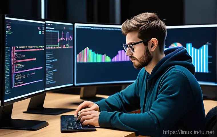 리눅스 실무에서 경험한 로깅 시스템 구축 사례 - **Linux Server Log Flow as System Heartbeat:** A highly detailed, realistic image of a modern server...