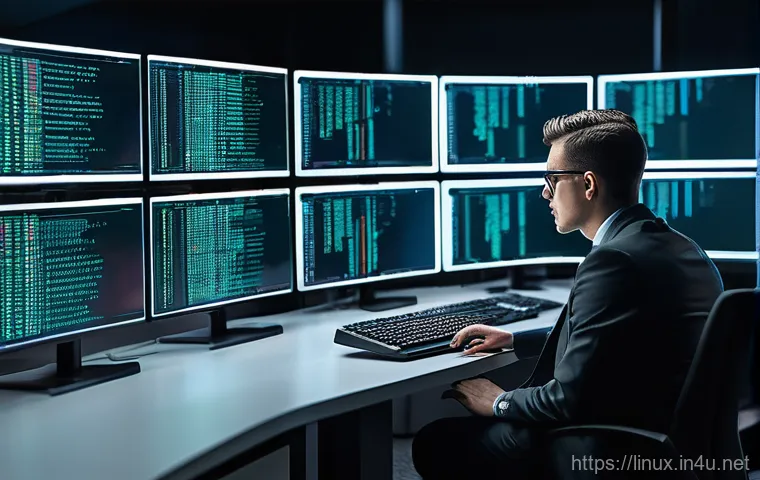 리눅스 실무에서 경험한 로깅 시스템 구축 사례 - **Real-time ELK Stack Dashboard Monitoring:** A dynamic, brightly lit image of a bustling tech works...