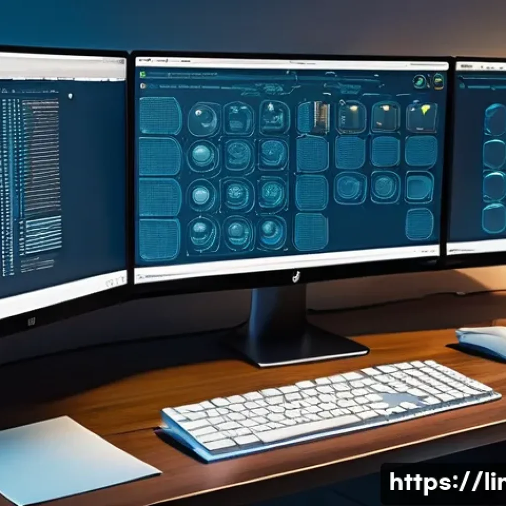 리눅스마스터 실기 시험에서 자주 출제되는 문제 분석 - A detailed digital illustration of a Linux system administrator’s workspace featuring multiple monit...