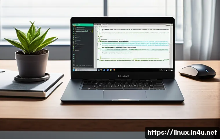 리눅스 필기와 실기 학습의 효과적인 연결법 - A detailed scene of a modern study desk featuring a laptop running a Linux terminal with commands li...