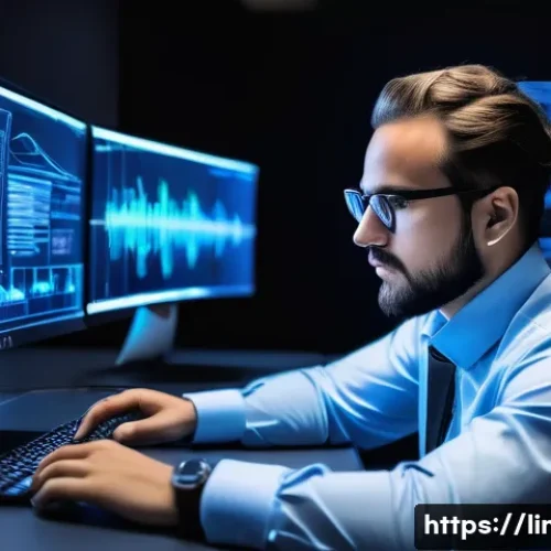 Home 33 리눅스와 AWS 클라우드 자격증의 비교 및 연계성 - A professional IT engineer working intensely at a modern office desk filled with multiple monitors d...