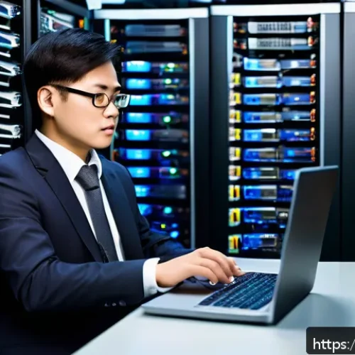 Home 30 리눅스 자격증 취득이 중요한 이유와 전망 - A professional IT engineer confidently managing a large Linux-based server room, filled with racks o...