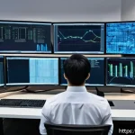 Home 23 리눅스 자격증으로 가능했던 직무 전환 경험담 - A focused young IT professional sitting at a modern workstation, surrounded by multiple monitors dis...