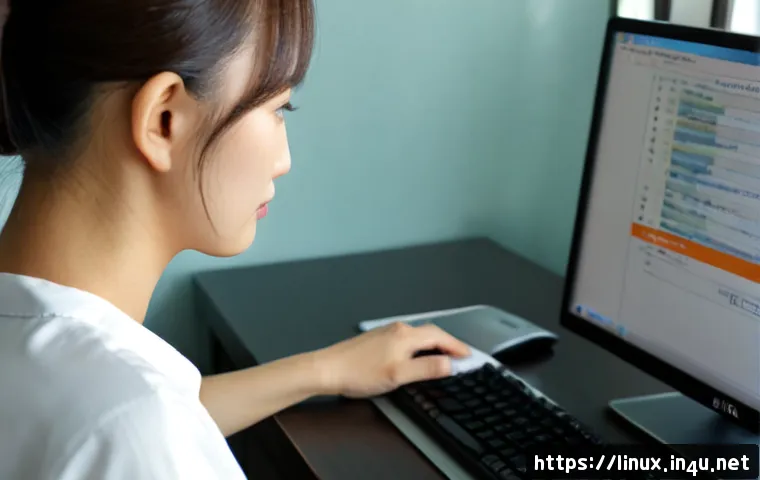 리눅스 실기 시험에서 많이 나오는 시뮬레이션 문제 - Photorealistic IT certification practice scene, focused adult learner at a clean desk working on a d...